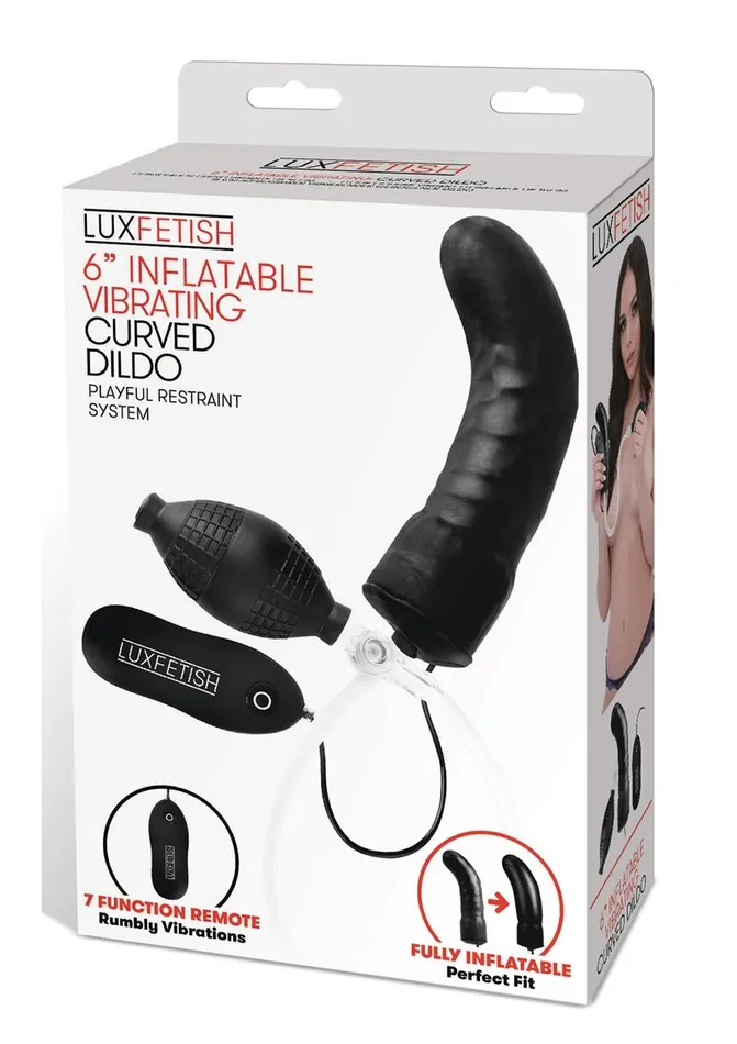 Lux Fetish Female Sex Toys Lux Fetish Latex Inflatable Vibrating Curvd Dildo with Wired Remote Control