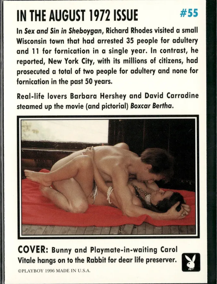 Couples Dans Cards Playboy Centerfolds August Edition Cover Carol Vitale Barbara Hershey Back Card 55 Couples Dans Cards Playboy Centerfolds August Edition Cover Carol Vitale Barbara Hershey Back Card 55